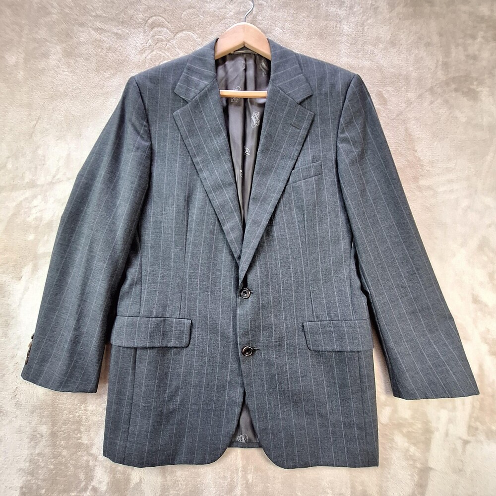 Hickey Freeman Blazer Mens 40R Gray Pinstripe Two Button Notch Lapel Jacket 80's